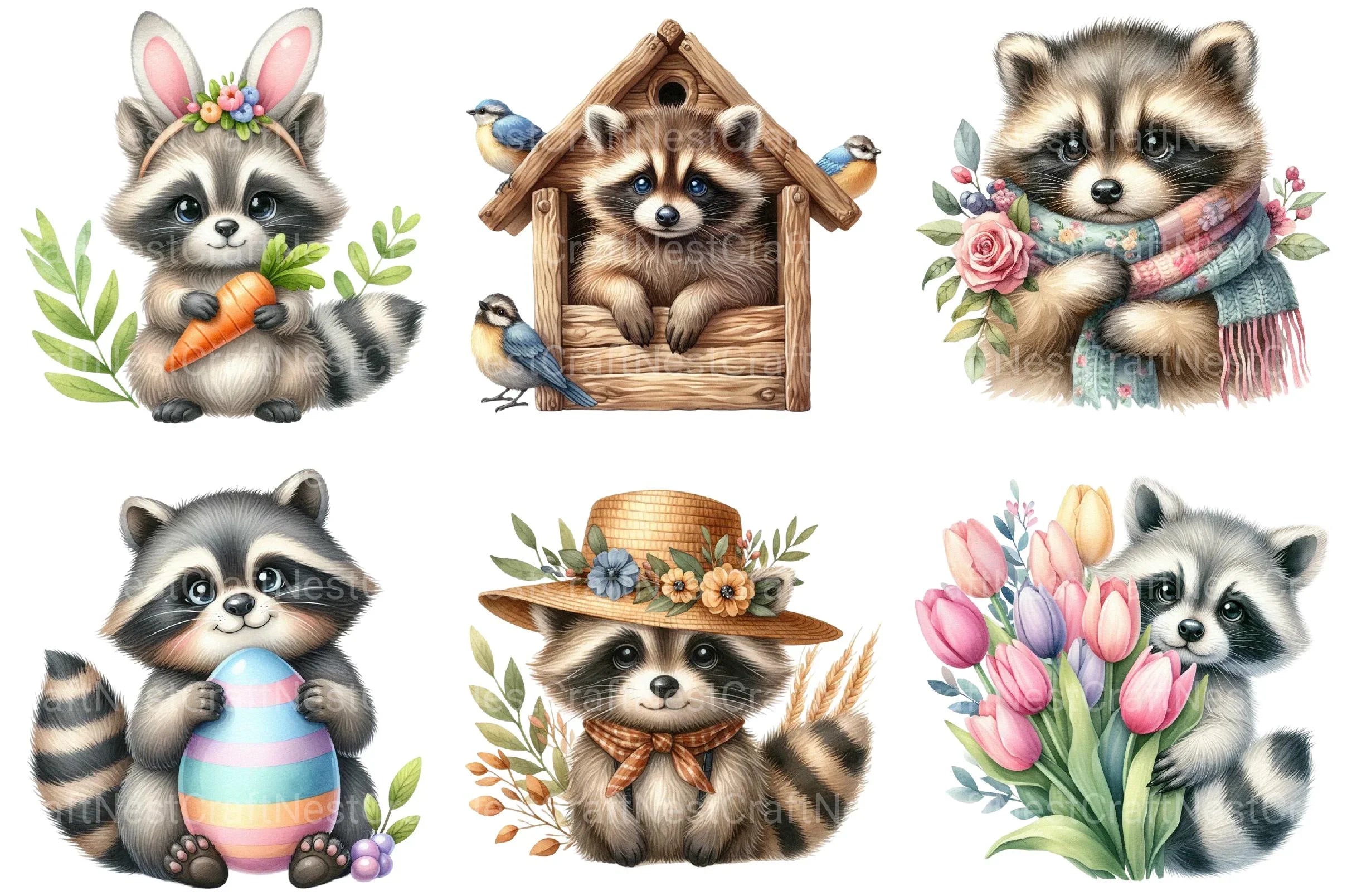 Spring Cute Raccoon Clipart