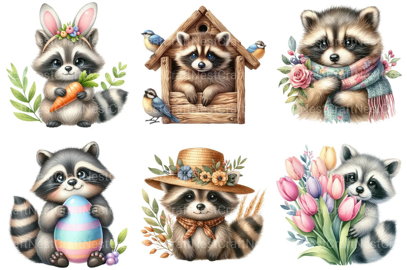Spring Cute Raccoon Clipart - CraftNest - Digital Crafting and Art