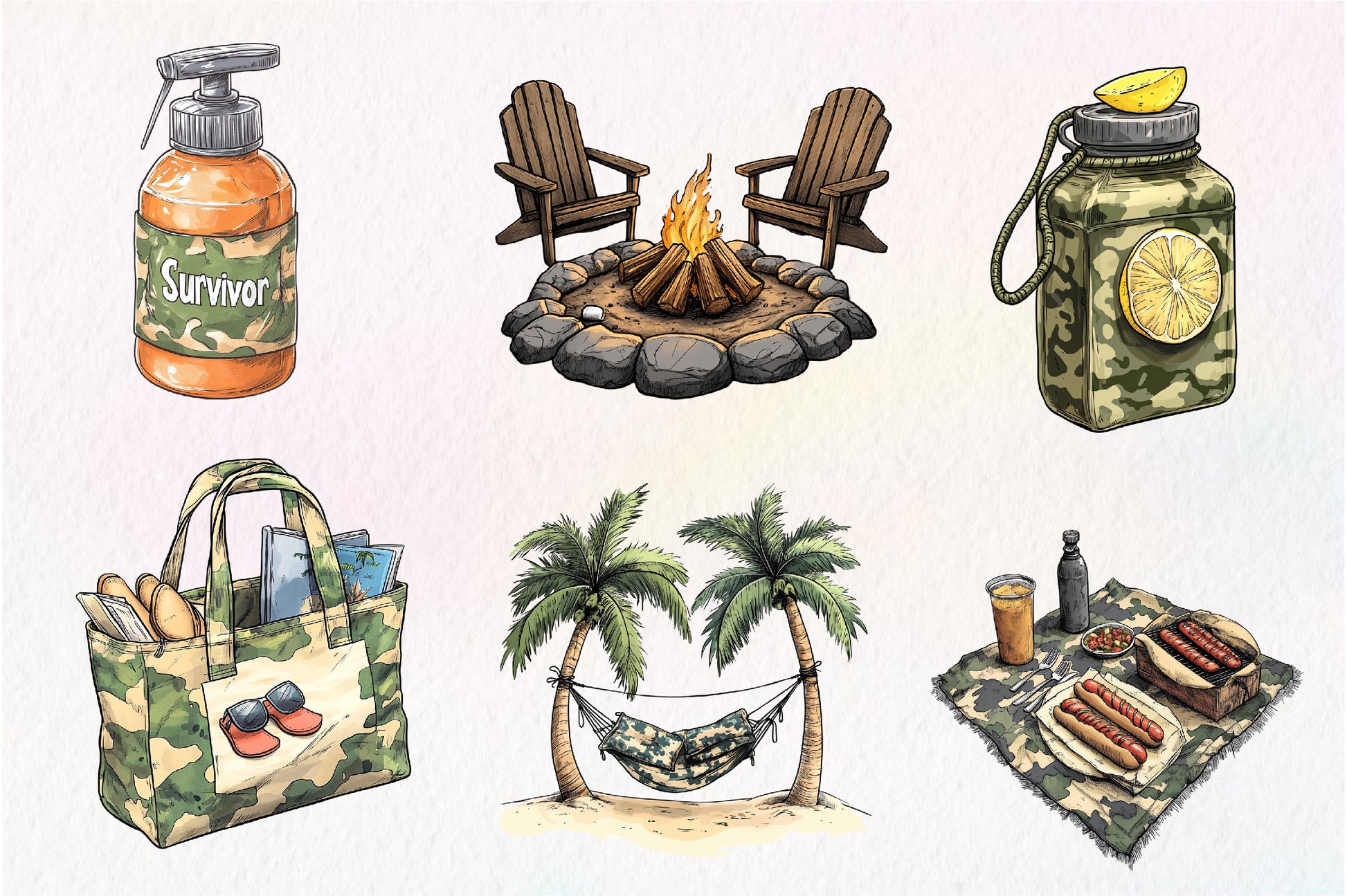 Camouflage Summer Elements Clipart Bundle - CraftNest - Digital Crafting and Art