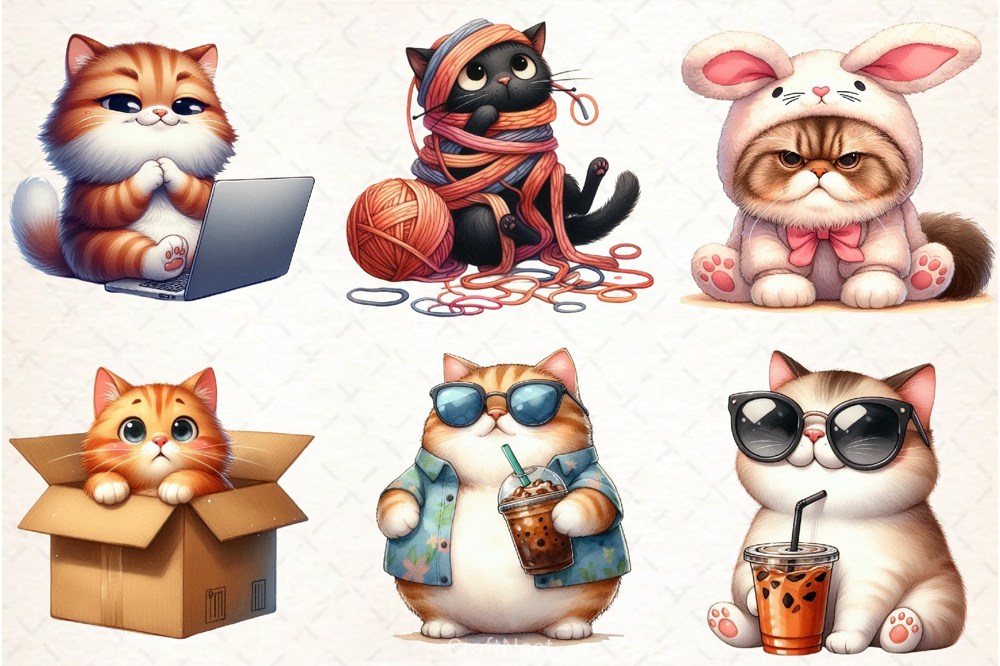 Cute & Funny Cat Clipart Bundle 2 - CraftNest - Digital Crafting and Art