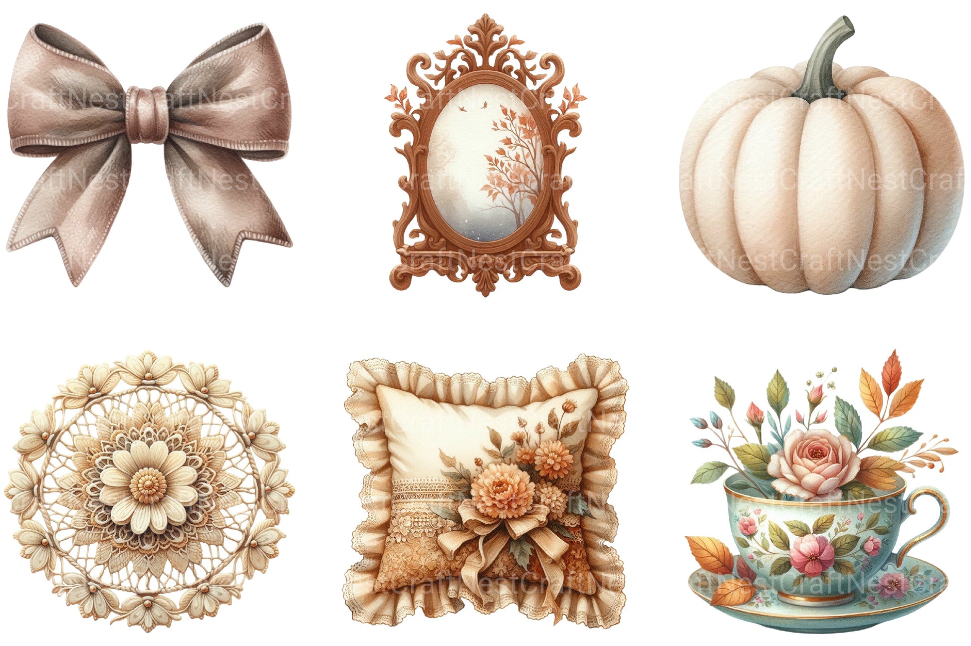 Neutral Rustic Coquette Fall Clipart Bundle - CraftNest - Digital Crafting and Art