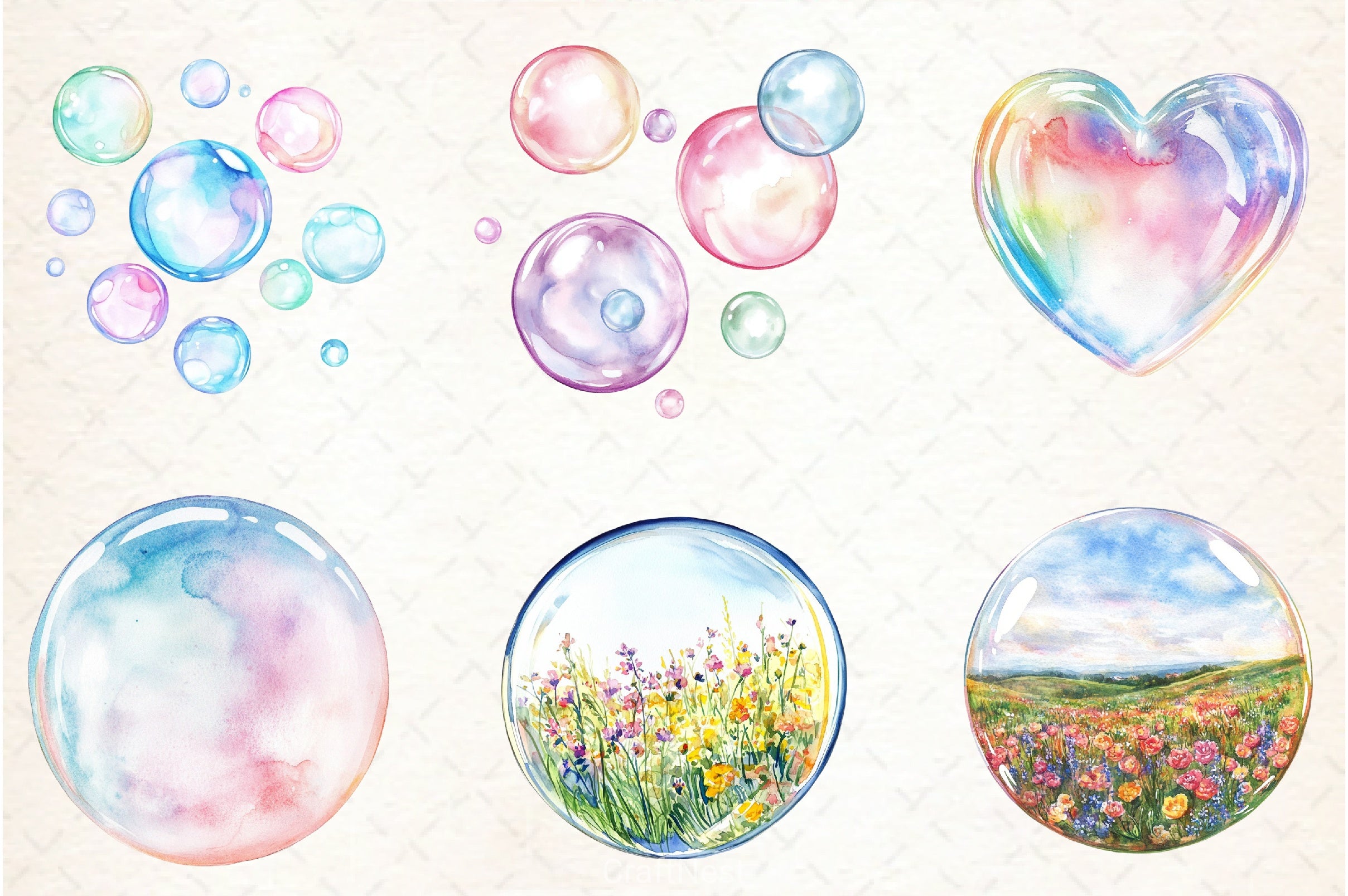 Watercolour Iridescent Bubble Clipart Bundle - CraftNest - Digital Crafting and Art