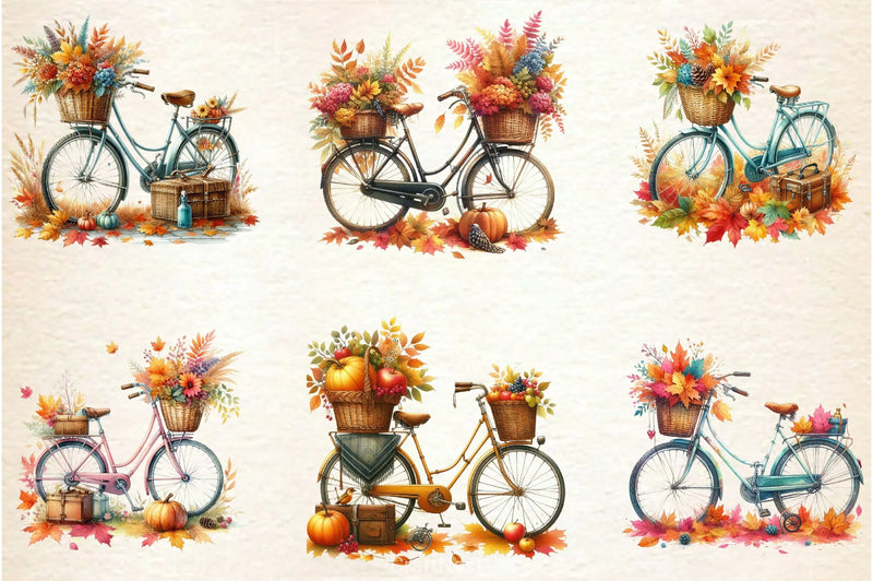 Autumn Vintage Bicycle Clipart Bundle 4 - CraftNest - Digital Crafting and Art
