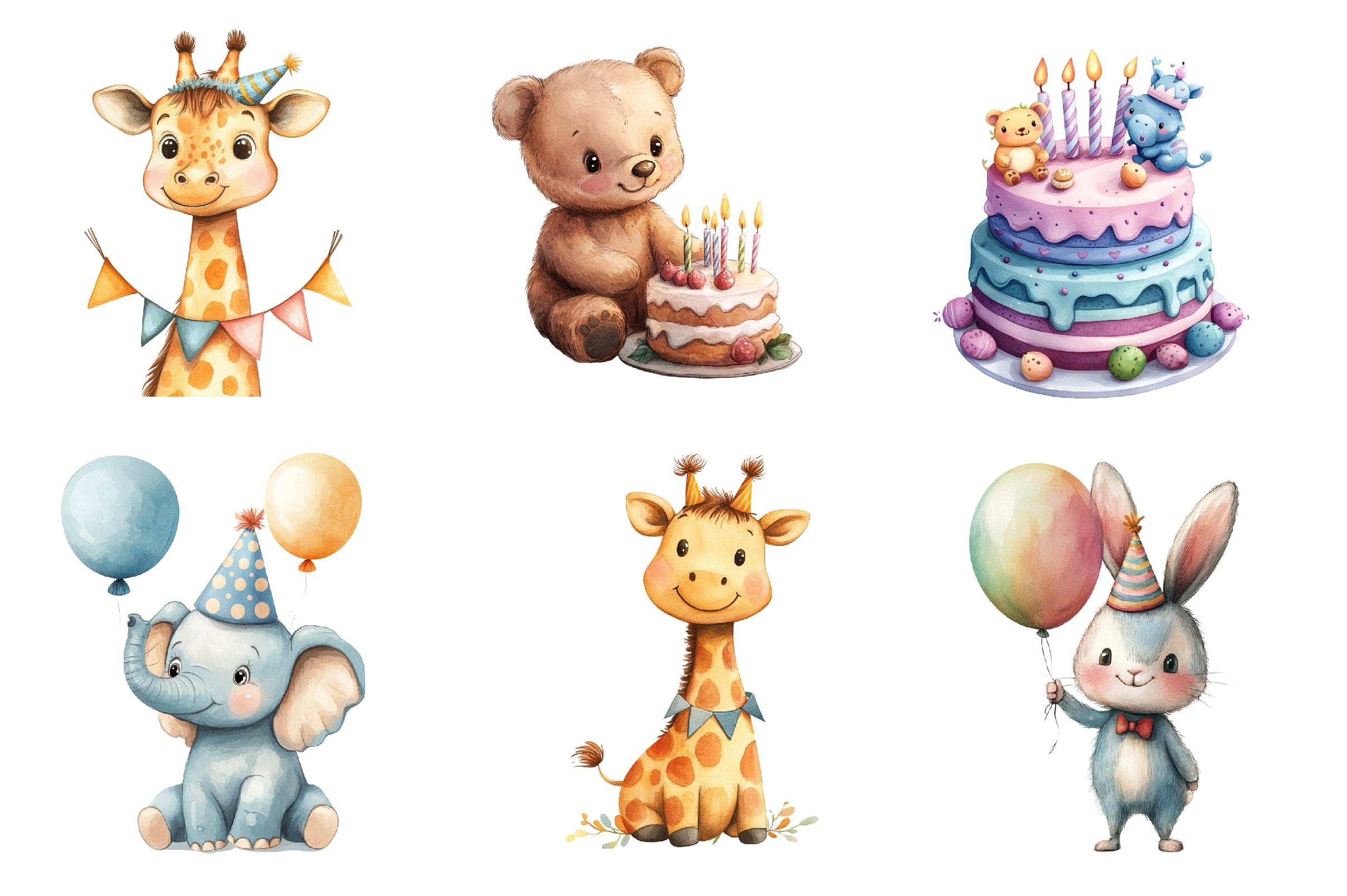 Birthday Baby Animal Birthday Clipart Bundle - CraftNest - Digital Crafting and Art