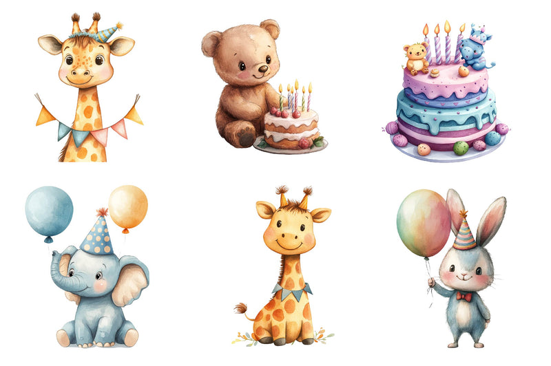 Birthday Baby Animal Birthday Clipart Bundle - CraftNest - Digital Crafting and Art