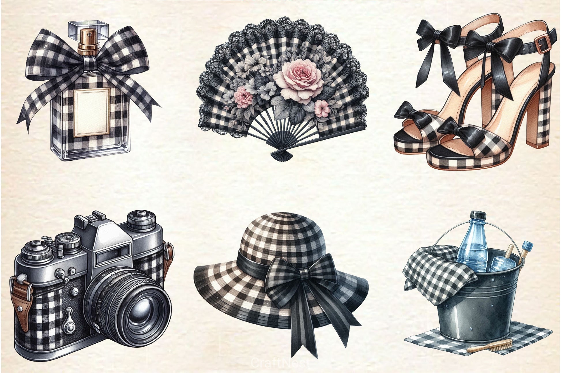 Luxury Black Gingham Summer Clipart Bundle - CraftNest - Digital Crafting and Art