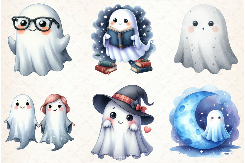 Cute Ghost Clipart Bundle - CraftNest - Digital Crafting and Art