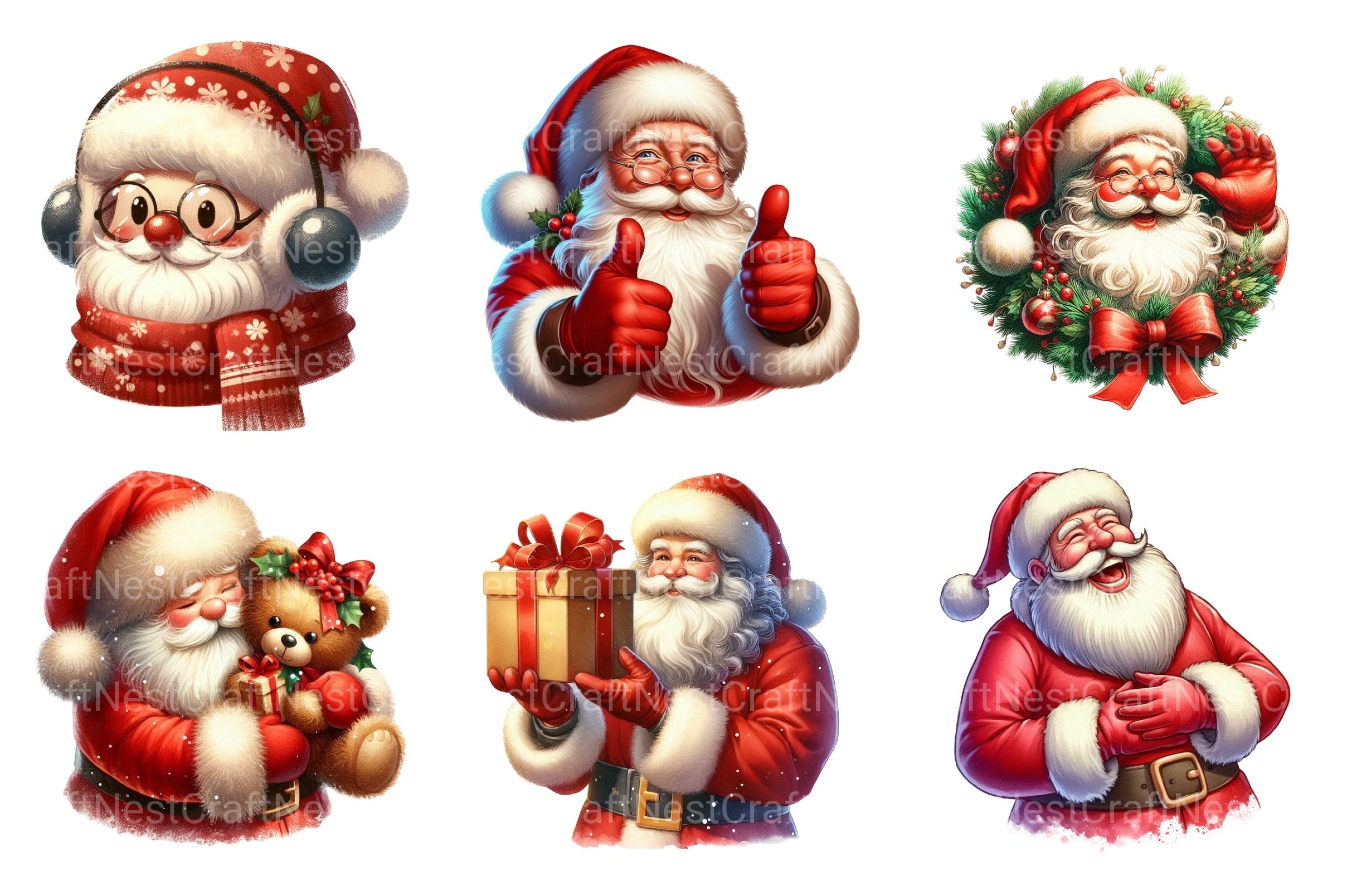 Santa Claus Cute Christmas Whimsical Clipart Bundle Commercial License - CraftNest - Digital Crafting and Art