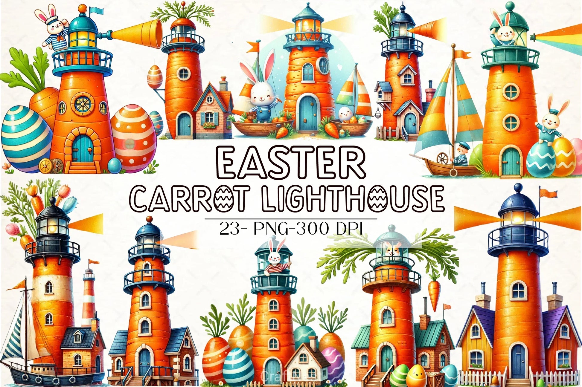 Easter Carrot Lighthouse Clipart Bundle - CraftNest - Digital Crafting and Art