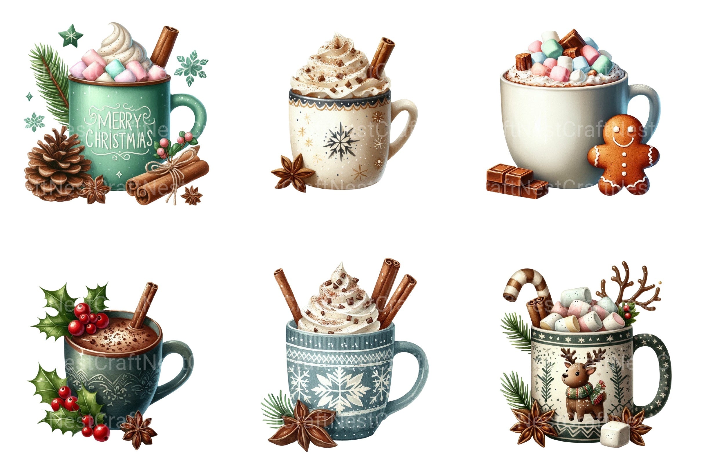 Christmas Coffee Drinks Clipart Bundle - CraftNest - Digital Crafting and Art
