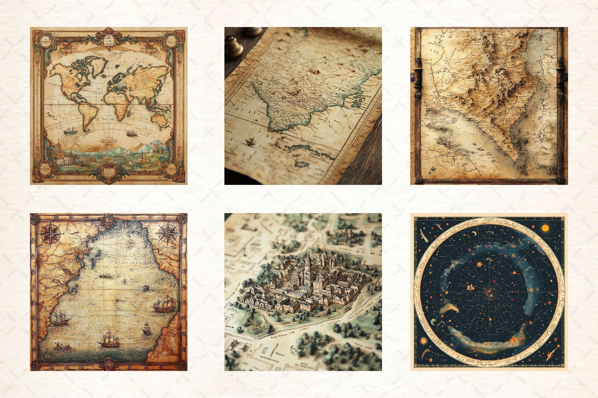 Antique Maps Digital Paper 2 - CraftNest - Digital Crafting and Art