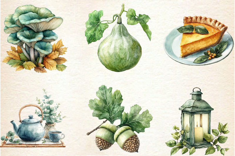 Mint Fresh Green Autumn Clipart Bundle 2 - CraftNest - Digital Crafting and Art