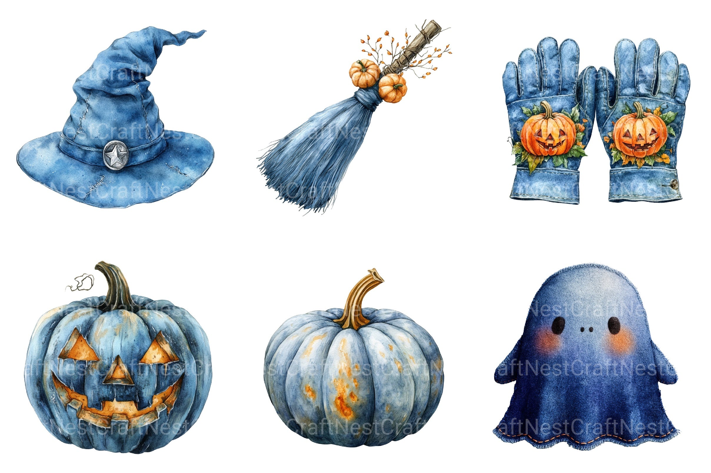 Denim Halloween Clipart Bundle Set - CraftNest - Digital Crafting and Art