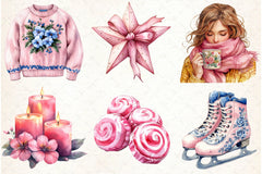 Pink Chinoiserie Christmas Clipart Bundle - CraftNest - Digital Crafting and Art