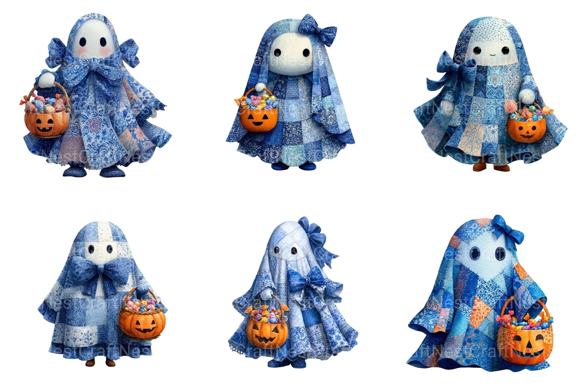 Halloween Blue Denim Ghost Clipart Bundle - CraftNest - Digital Crafting and Art
