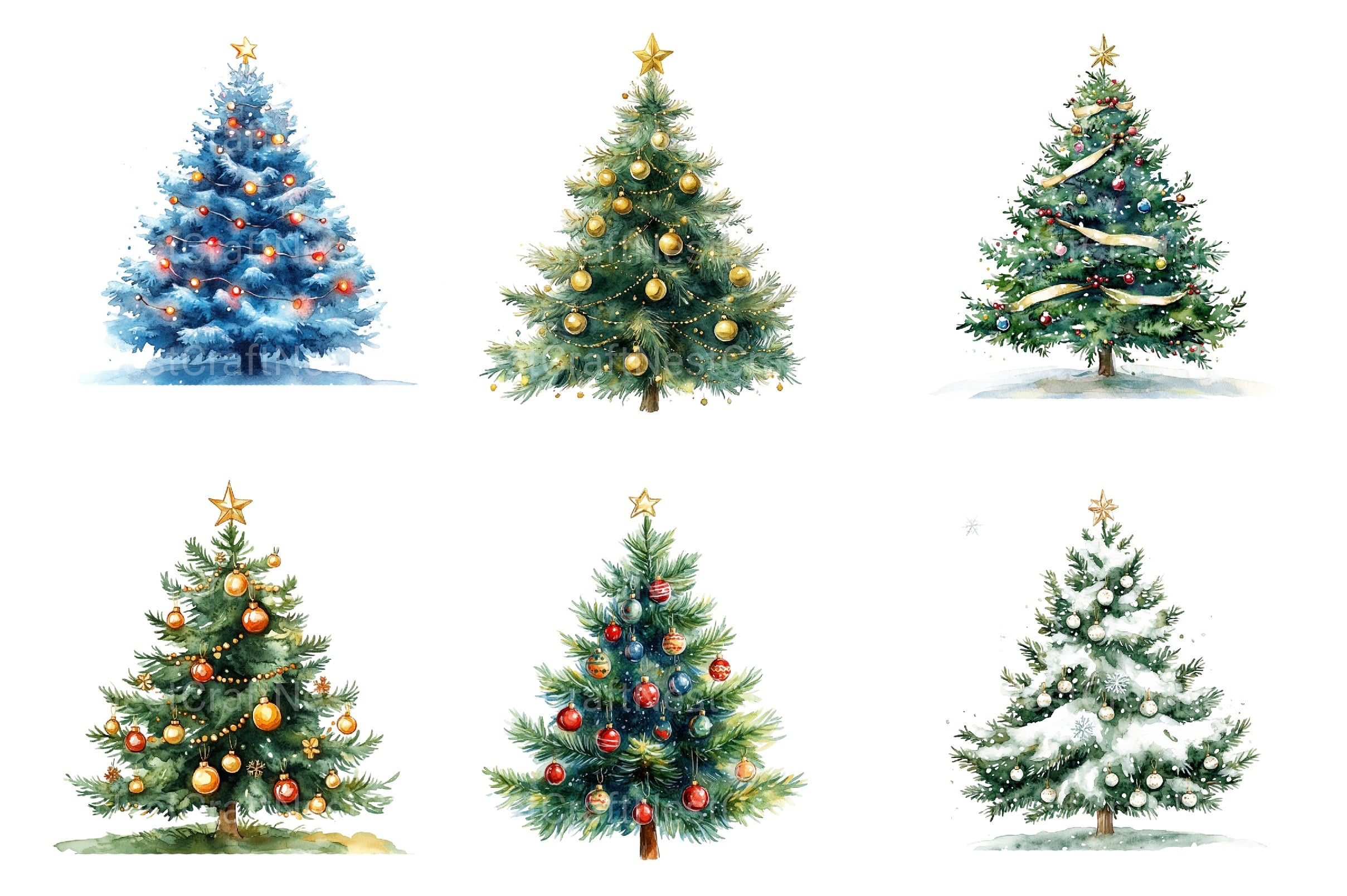 Whimsical Christmas Tree Clipart Bundle - CraftNest - Digital Crafting and Art