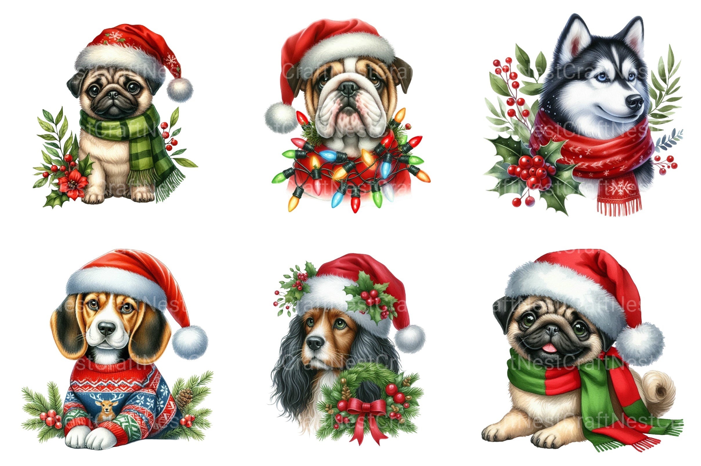 Christmas Dogs Clipart Bundle 666 - CraftNest - Digital Crafting and Art
