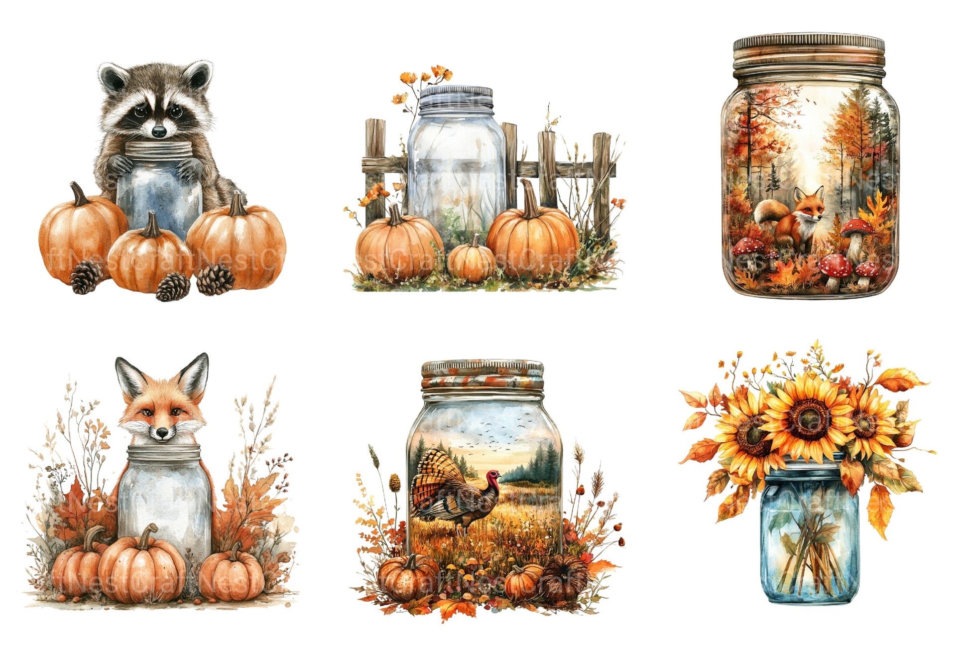 Fall Mason Jar Design Clipart Bundle - CraftNest - Digital Crafting and Art