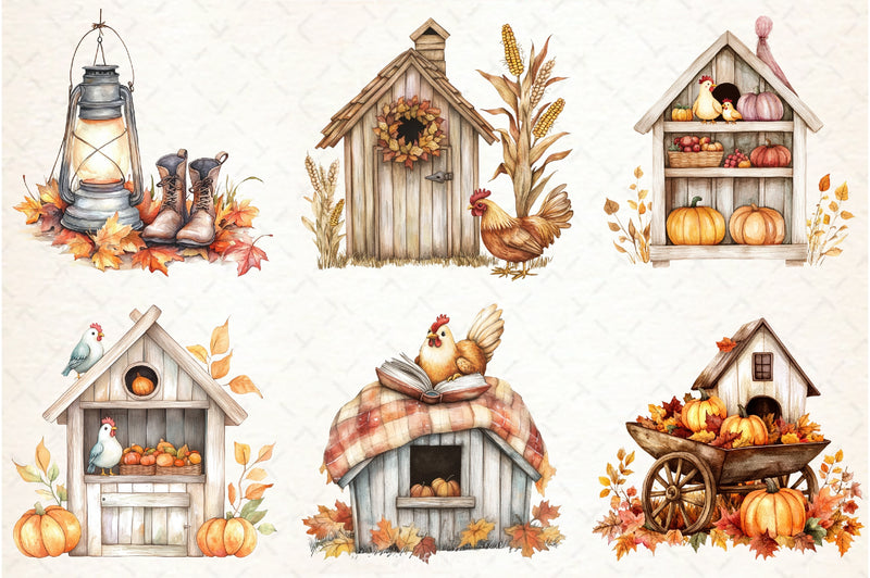 Autumn Chicken Coop Clipart Bundle - CraftNest - Digital Crafting and Art