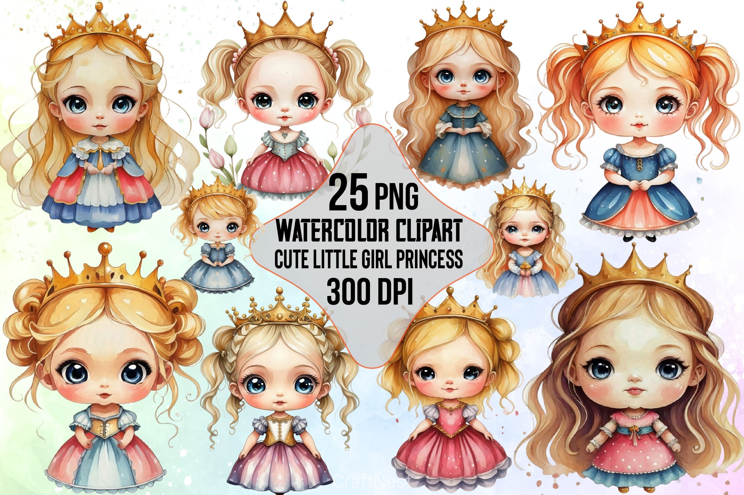 Cute Girl Princess Clipart Bundle - CraftNest - Digital Crafting and Art