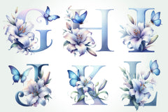 Blue Floral Monogram Alphabet Clipart Bundle - CraftNest - Digital Crafting and Art