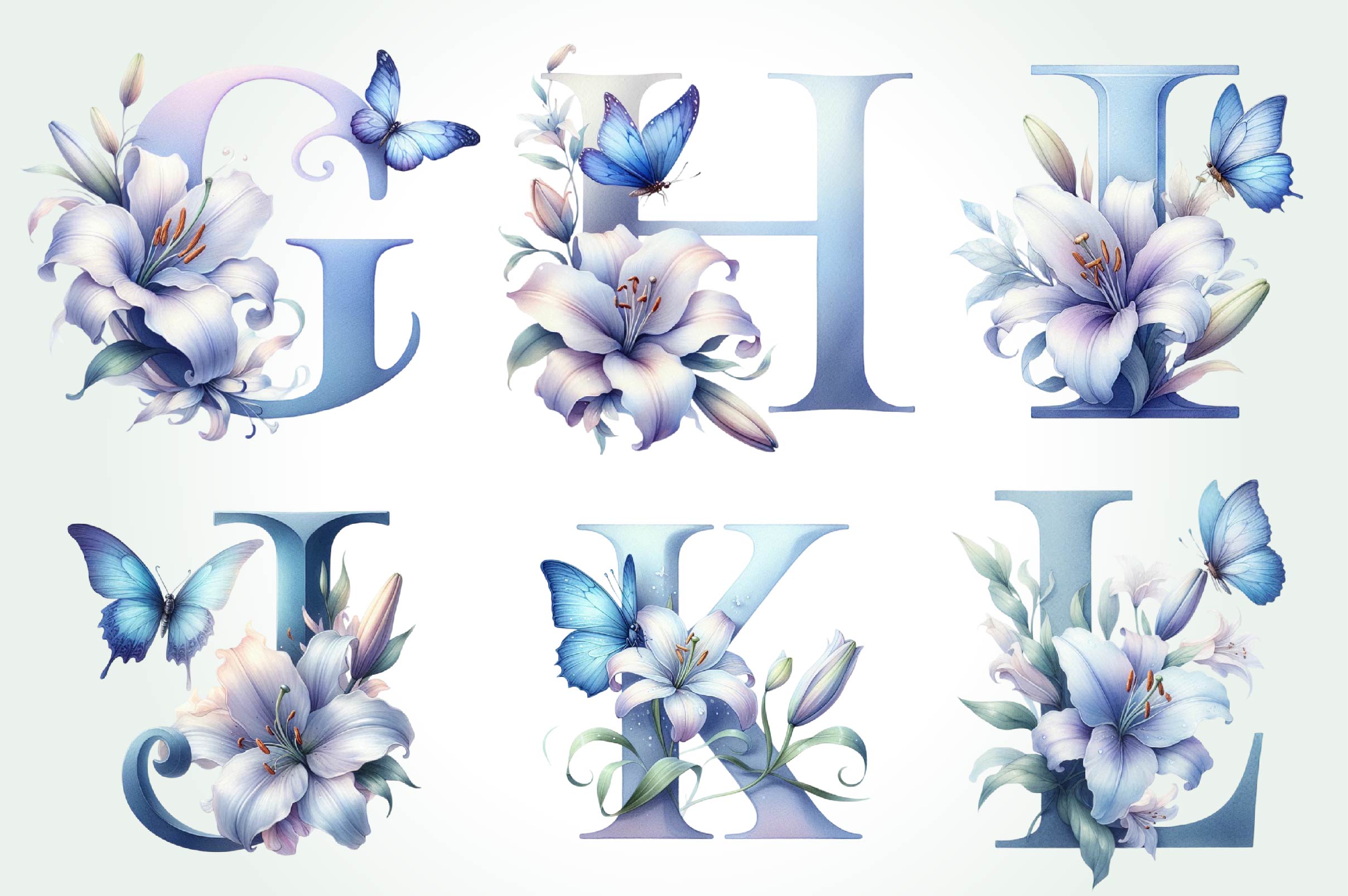 Blue Floral Monogram Alphabet Clipart Bundle - CraftNest - Digital Crafting and Art