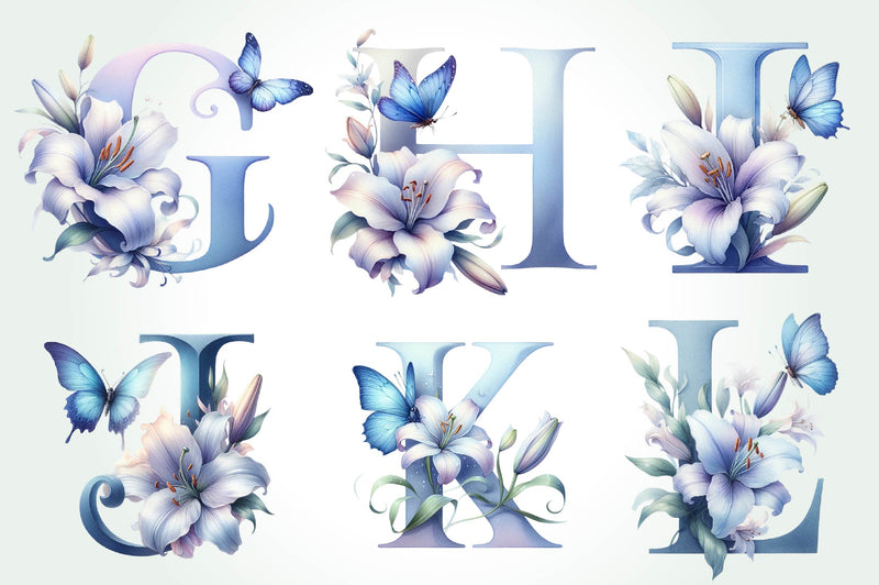 Blue Floral Monogram Alphabet Clipart Bundle - CraftNest - Digital Crafting and Art