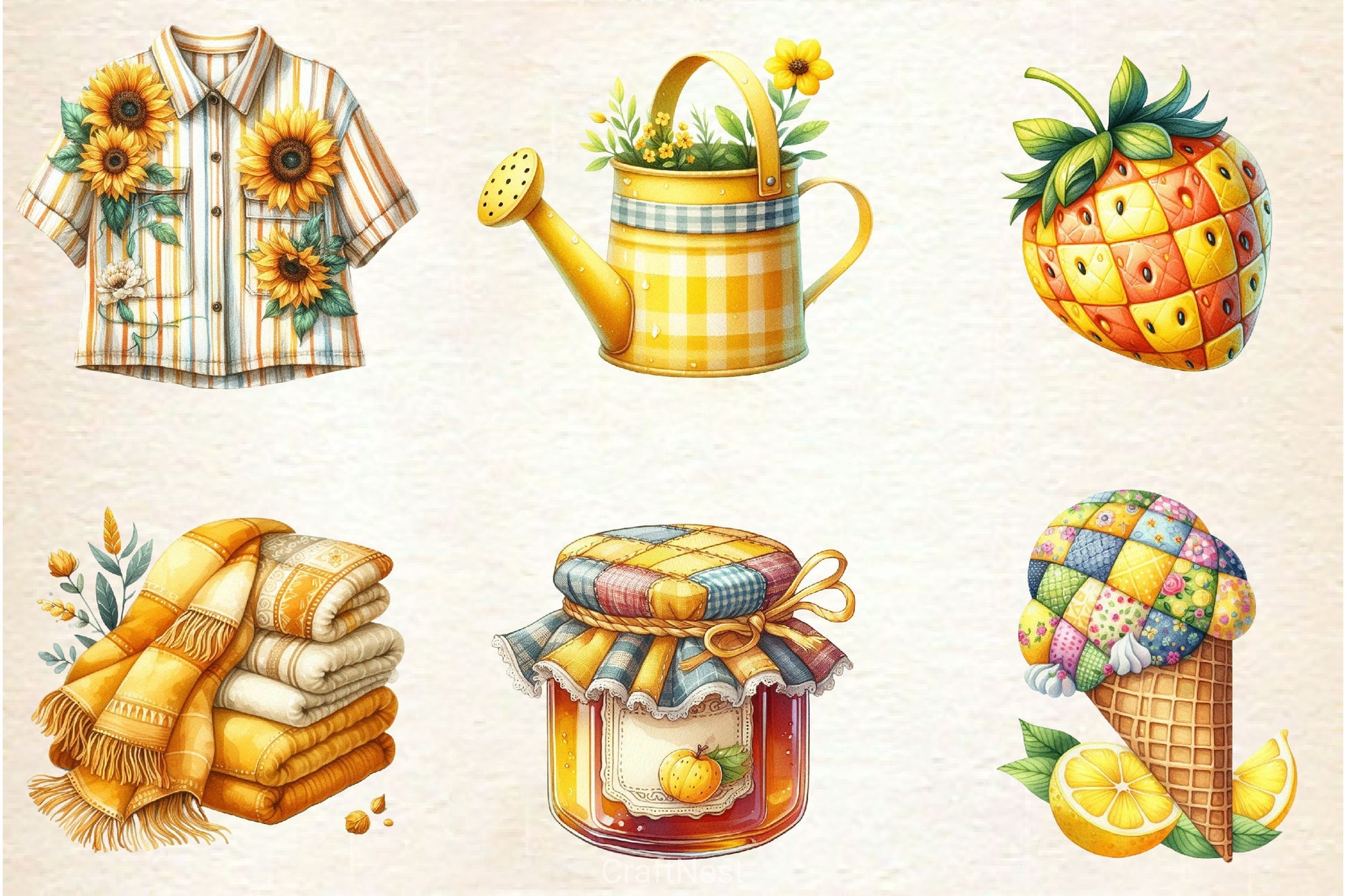 Yellow Patchwork Summer Clipart Bundle 3 - CraftNest - Digital Crafting and Art