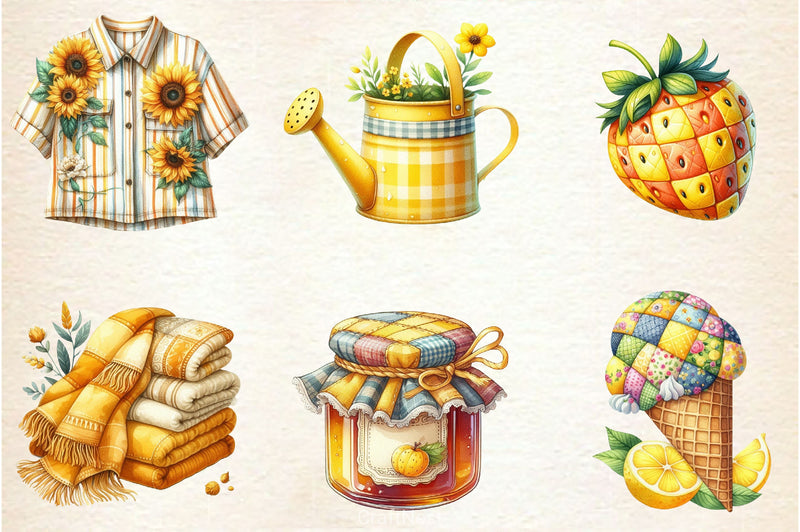 Yellow Patchwork Summer Clipart Bundle 3 - CraftNest - Digital Crafting and Art