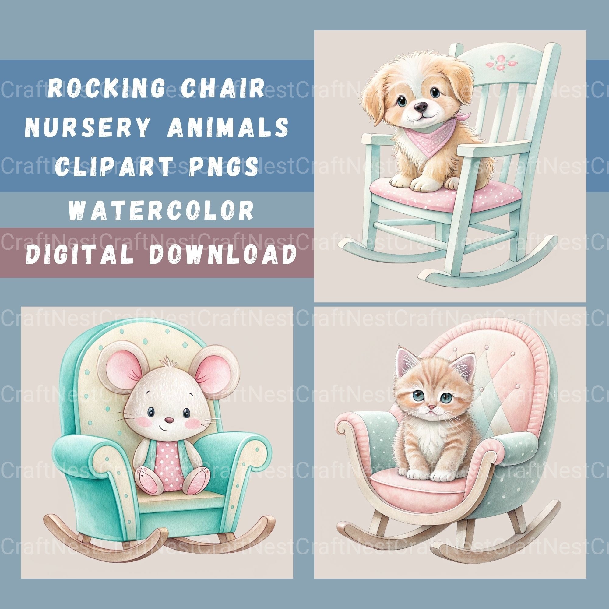 Rocking Chair Nursery Animals Clipart Bundle - CraftNest - Digital Crafting and Art