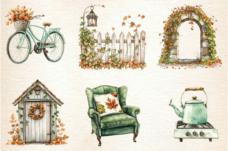 Cozy Green Autumn Clipart Bundle - CraftNest - Digital Crafting and Art