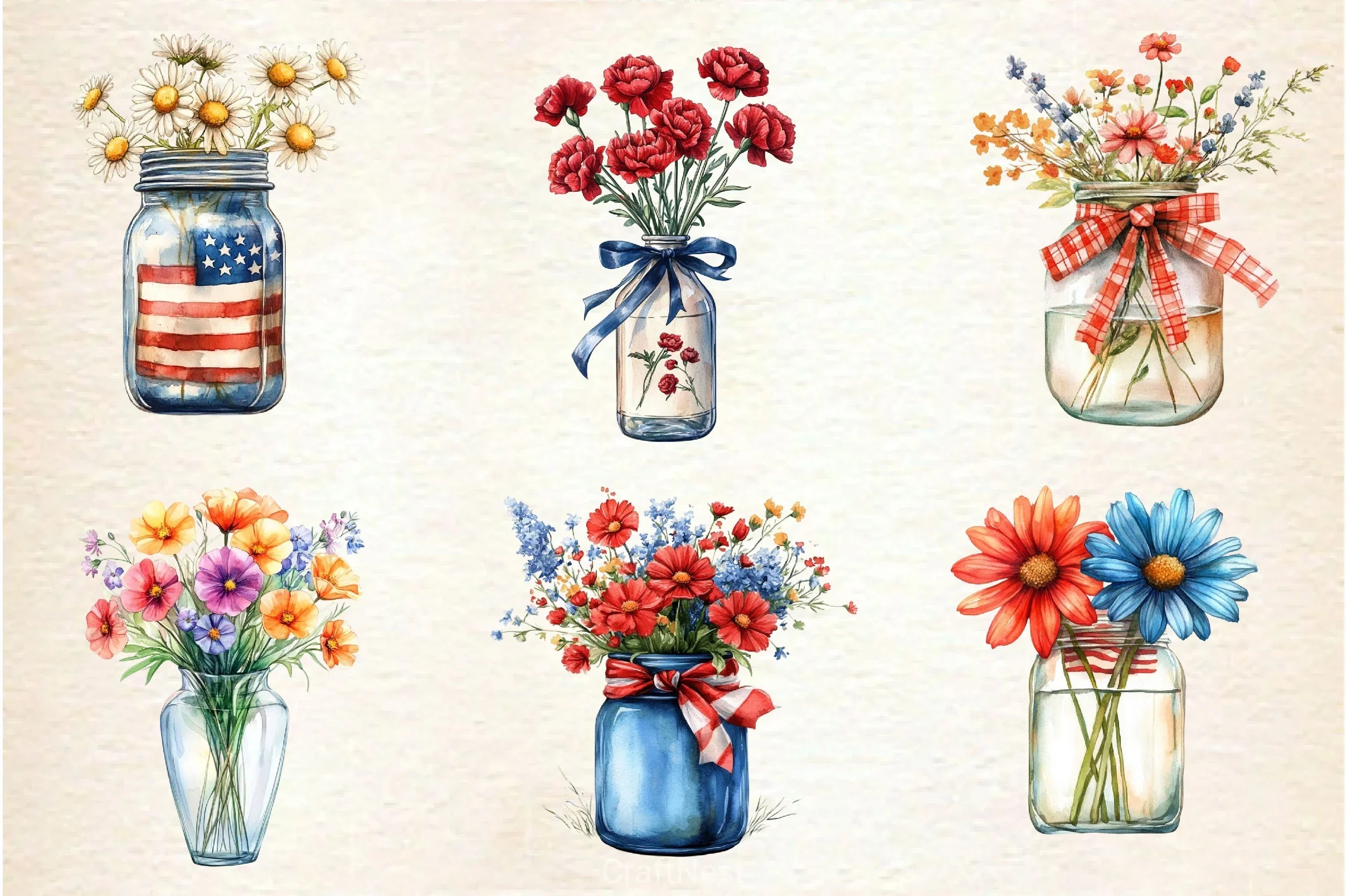 Flowers In Jar 4th Of July Clipart Bundle - CraftNest - Digital Crafting and Art