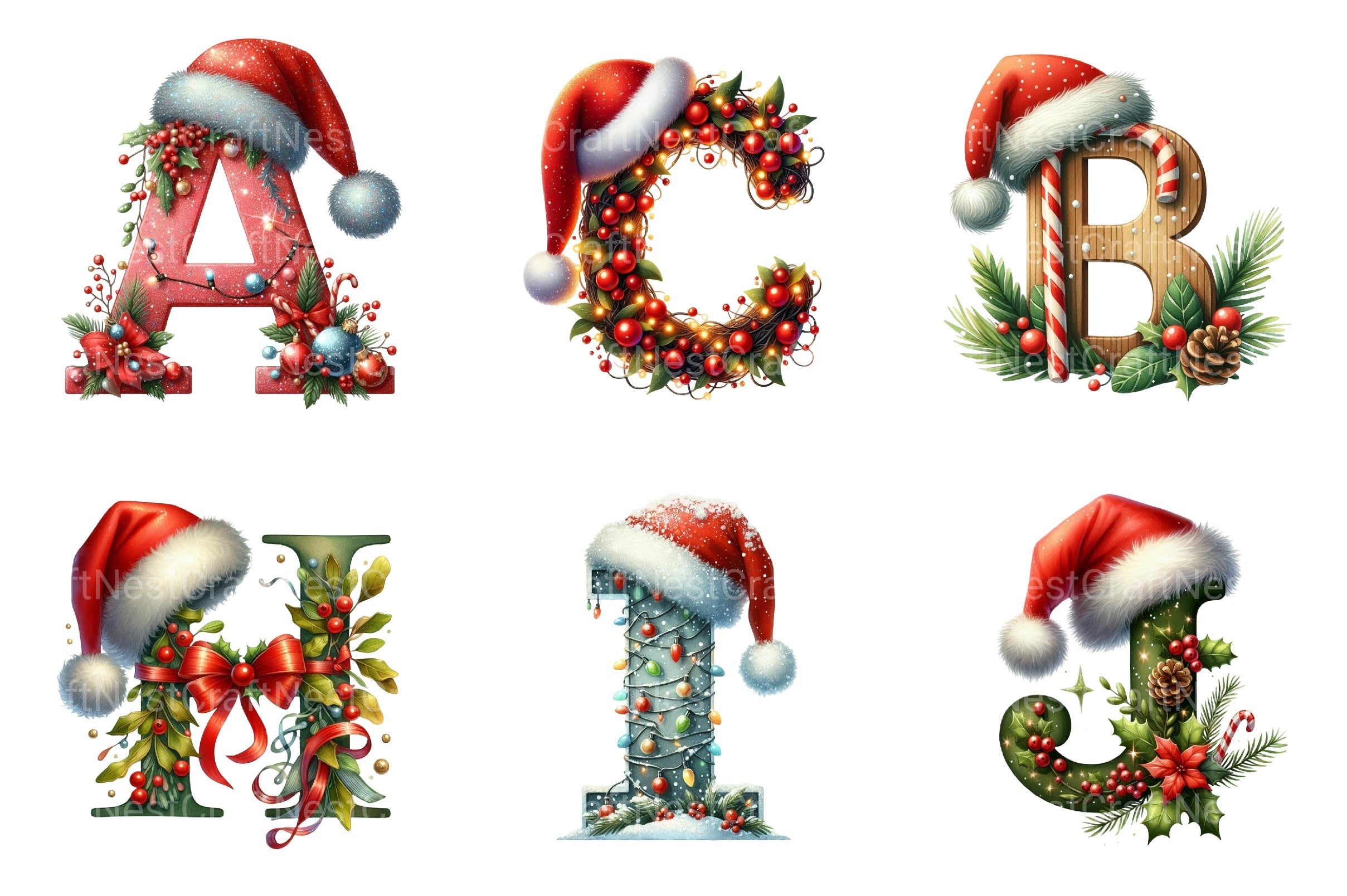Christmas Alphabet Letters Santa Hat Clipart Bundle - CraftNest - Digital Crafting and Art