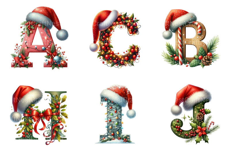 Christmas Alphabet Letters Santa Hat Clipart Bundle - CraftNest - Digital Crafting and Art
