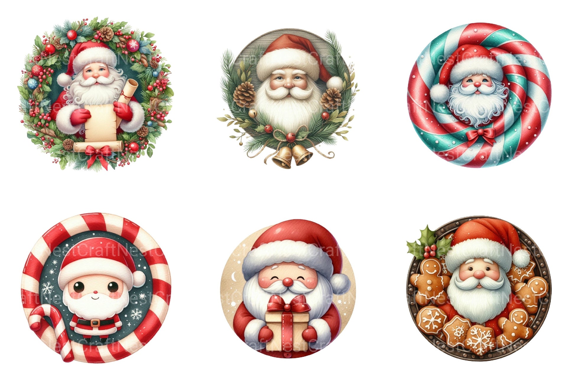Christmas Santa Claus Ornament Clipart Bundle - CraftNest - Digital Crafting and Art