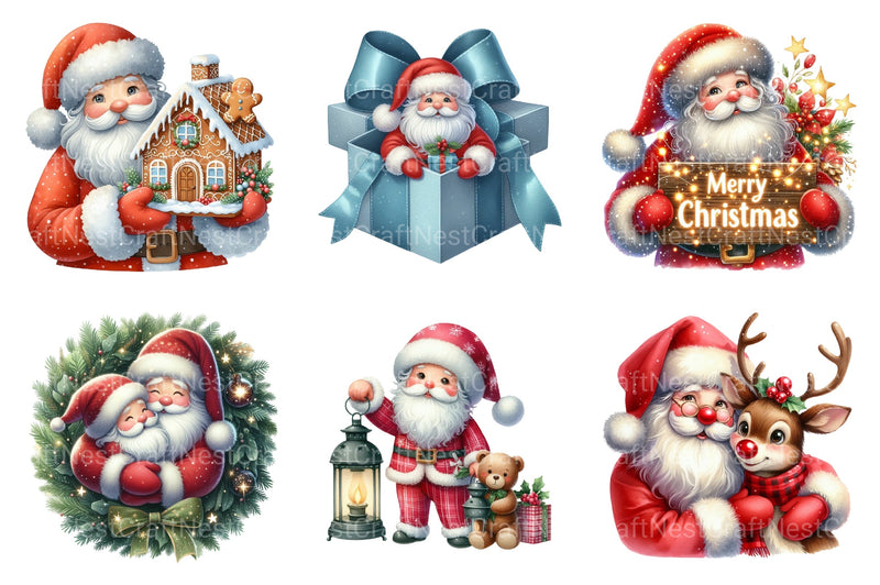 Cartoon Santa Christmas Clipart Bundle - CraftNest - Digital Crafting and Art