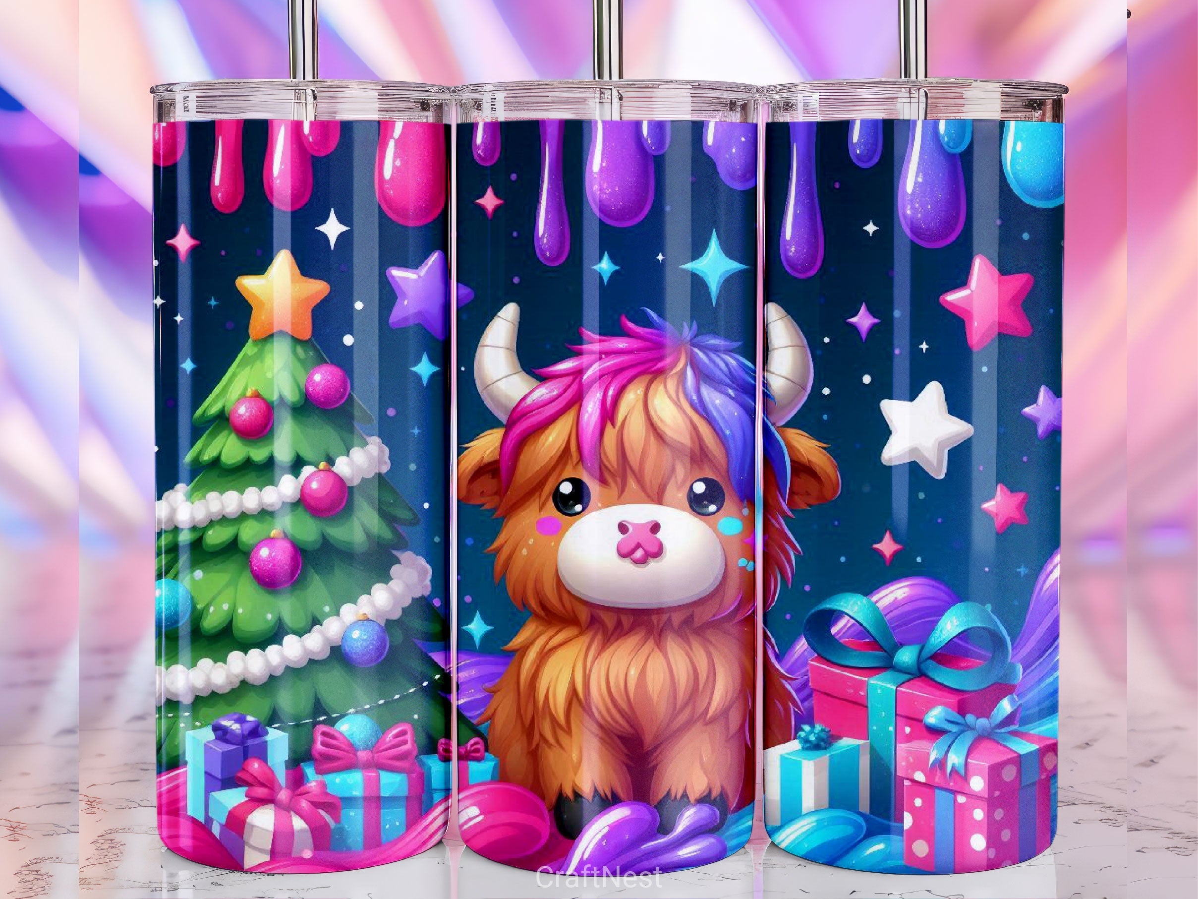 Christmas Highland Cow Tumbler Wrap Bundle 3 - CraftNest - Digital Crafting and Art