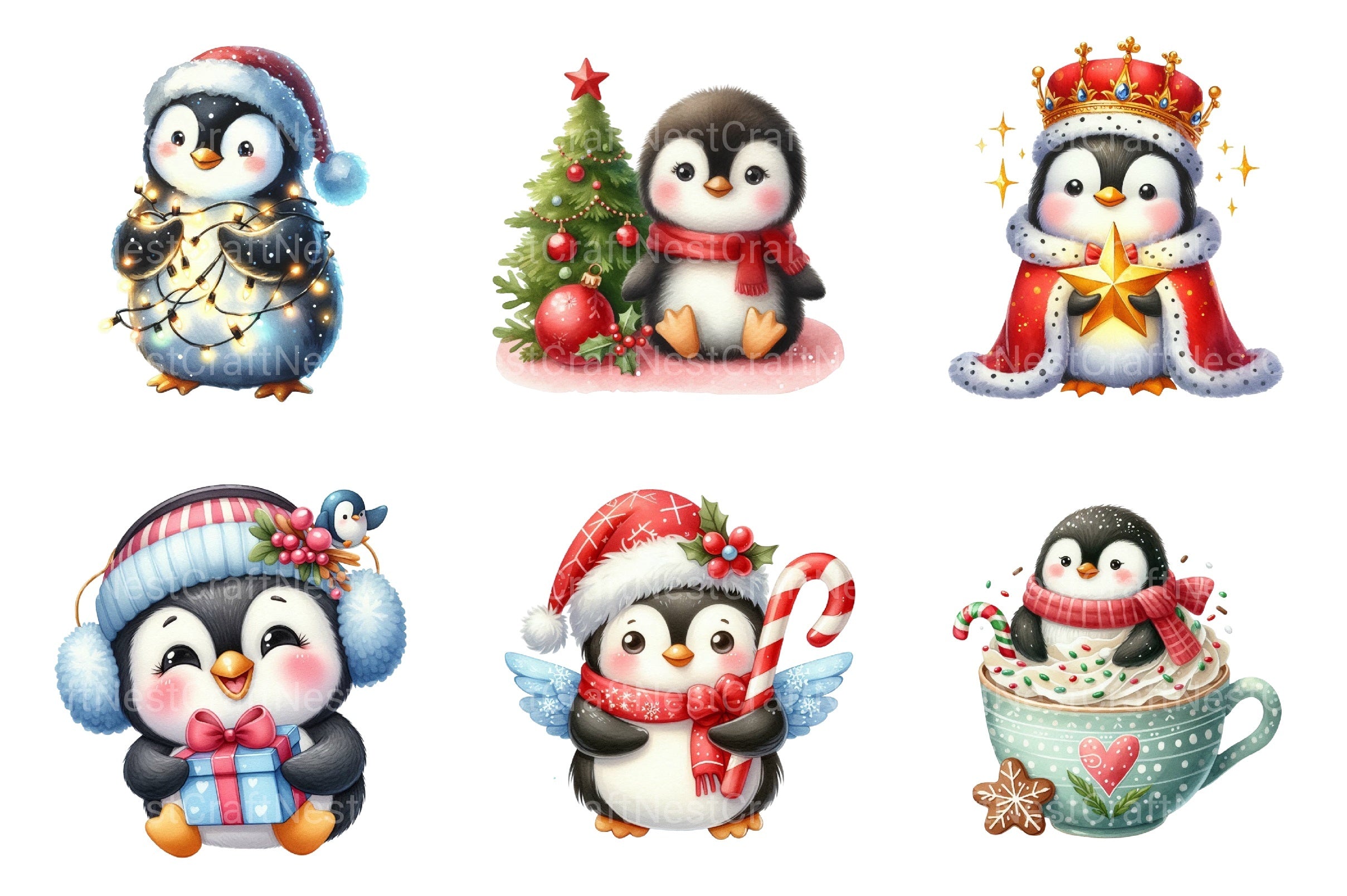 Winter Penguin Christmas Clipart Bundle - CraftNest - Digital Crafting and Art