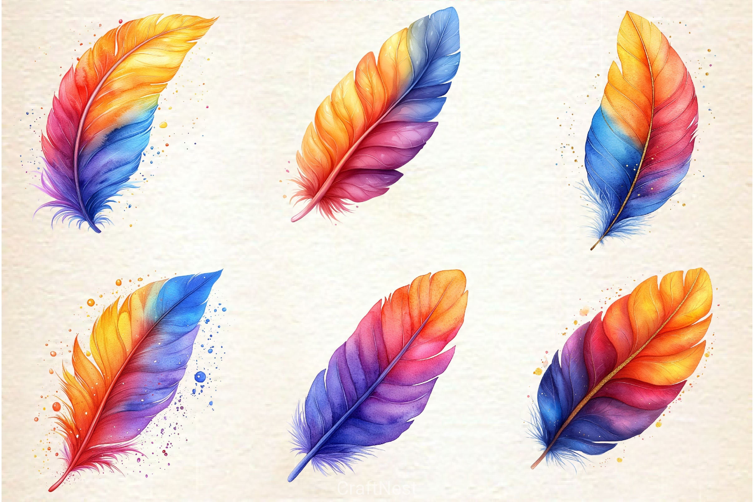 Rainbow Feathers Clipart Bundle - CraftNest - Digital Crafting and Art