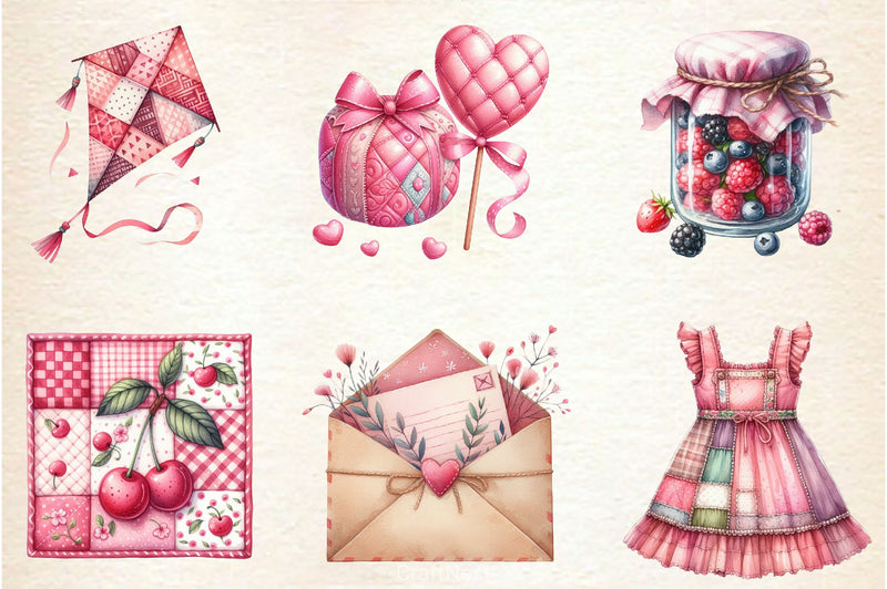 Pink Patchwork Summer Clipart Bundle - CraftNest - Digital Crafting and Art