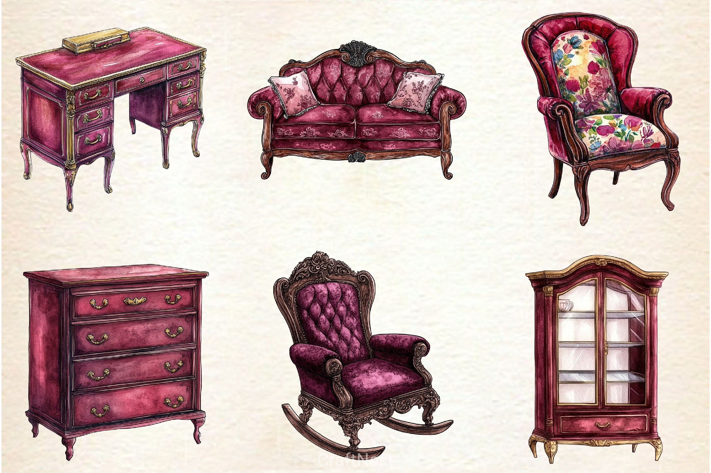 Antique Victorian Furniture Clipart Bundle - CraftNest - Digital Crafting and Art