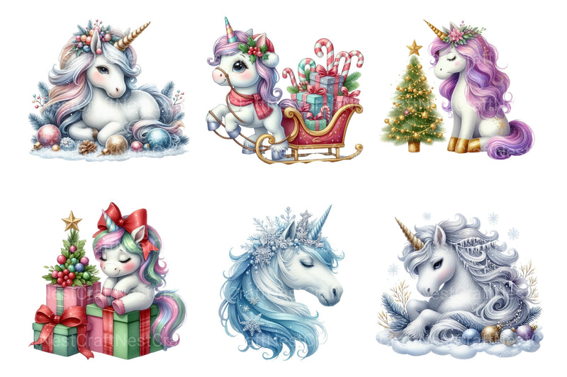 Christmas Unicorns Festive Clipart Bundle - CraftNest - Digital Crafting and Art