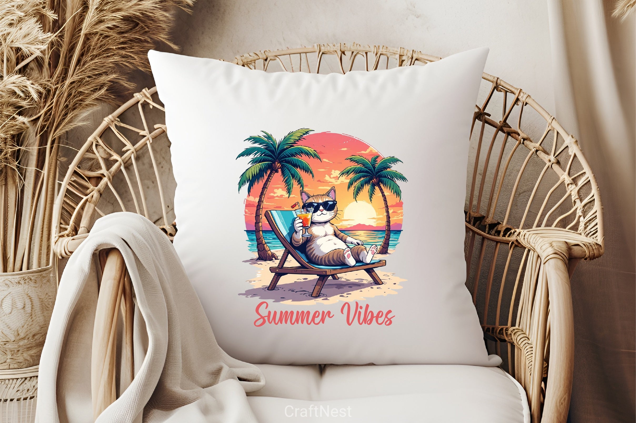 Summer Vibes Cat Clipart Bundle 1 - CraftNest - Digital Crafting and Art