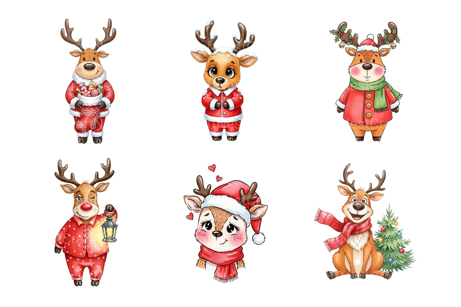 Quirky Funny Christmas Reindeer Clipart Bundle - CraftNest - Digital Crafting and Art