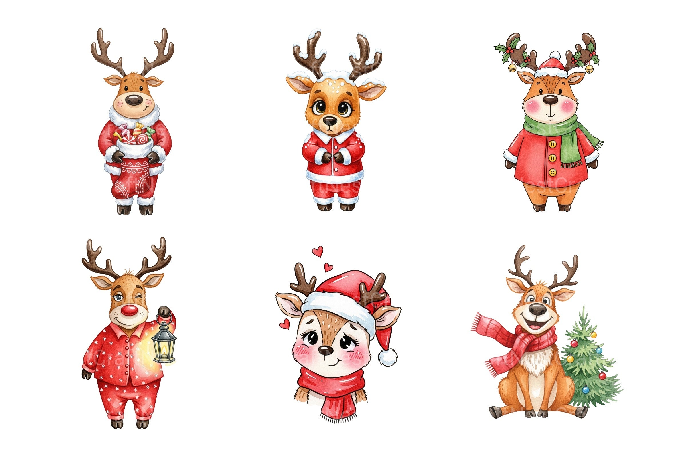 Quirky Funny Christmas Reindeer Clipart Bundle - CraftNest - Digital Crafting and Art