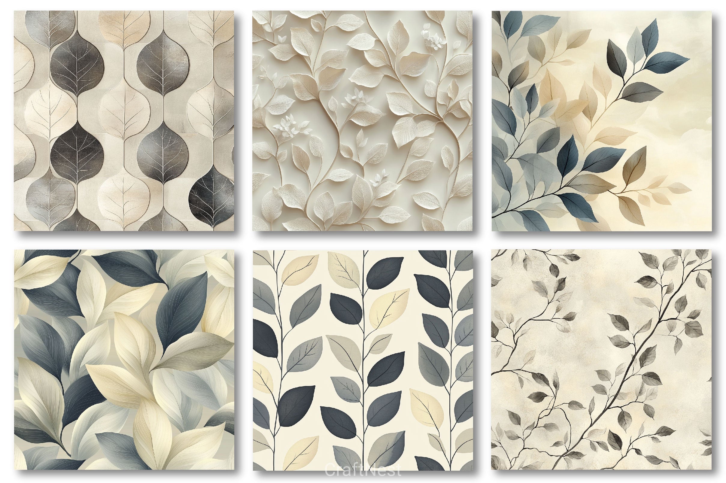 Gray Beige Artistic Leaves Digital Background Clipart Bundle - CraftNest - Digital Crafting and Art