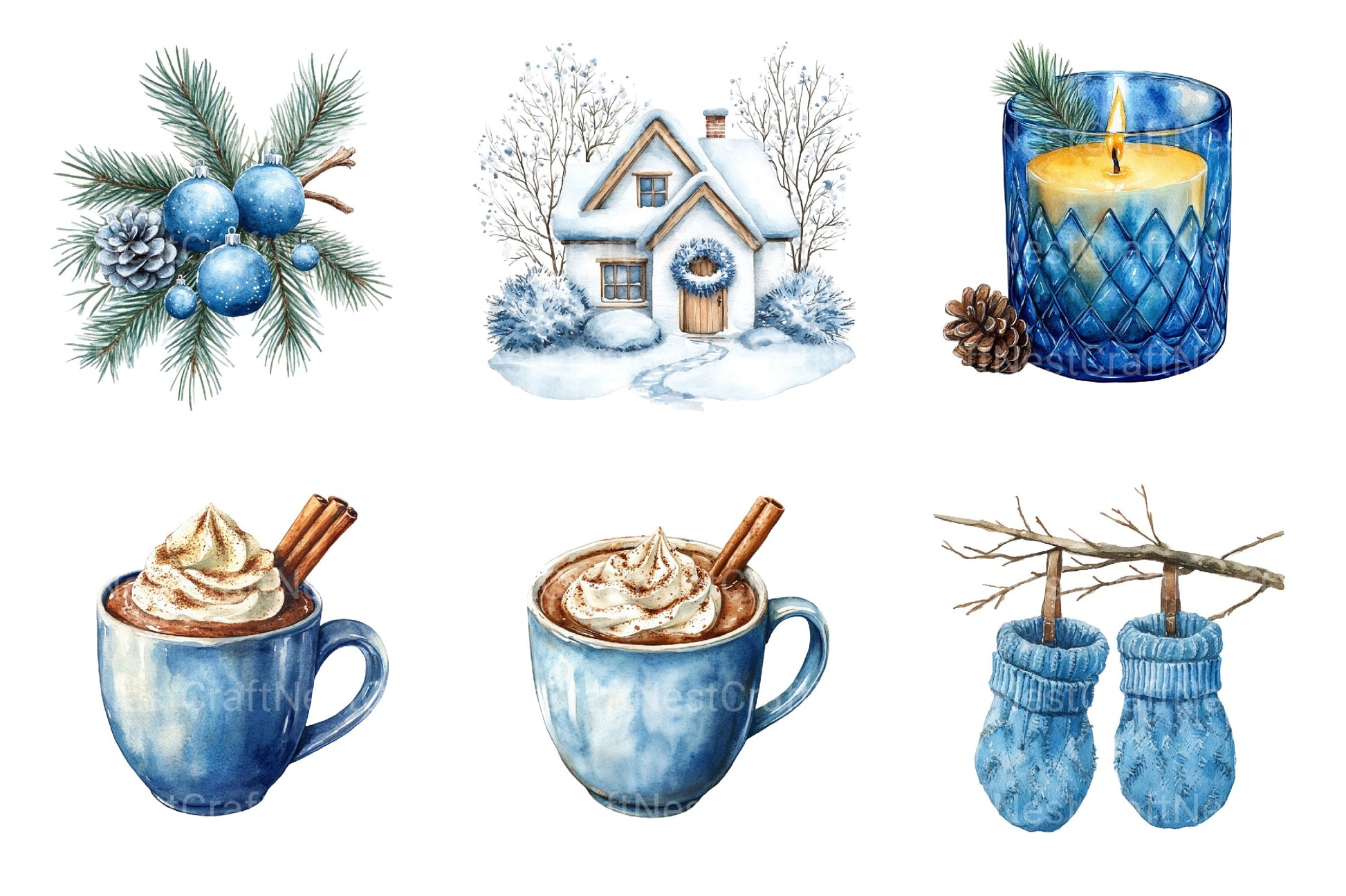 Blue Christmas Magic Winter Cozy Clipart Bundle 2 - CraftNest - Digital Crafting and Art