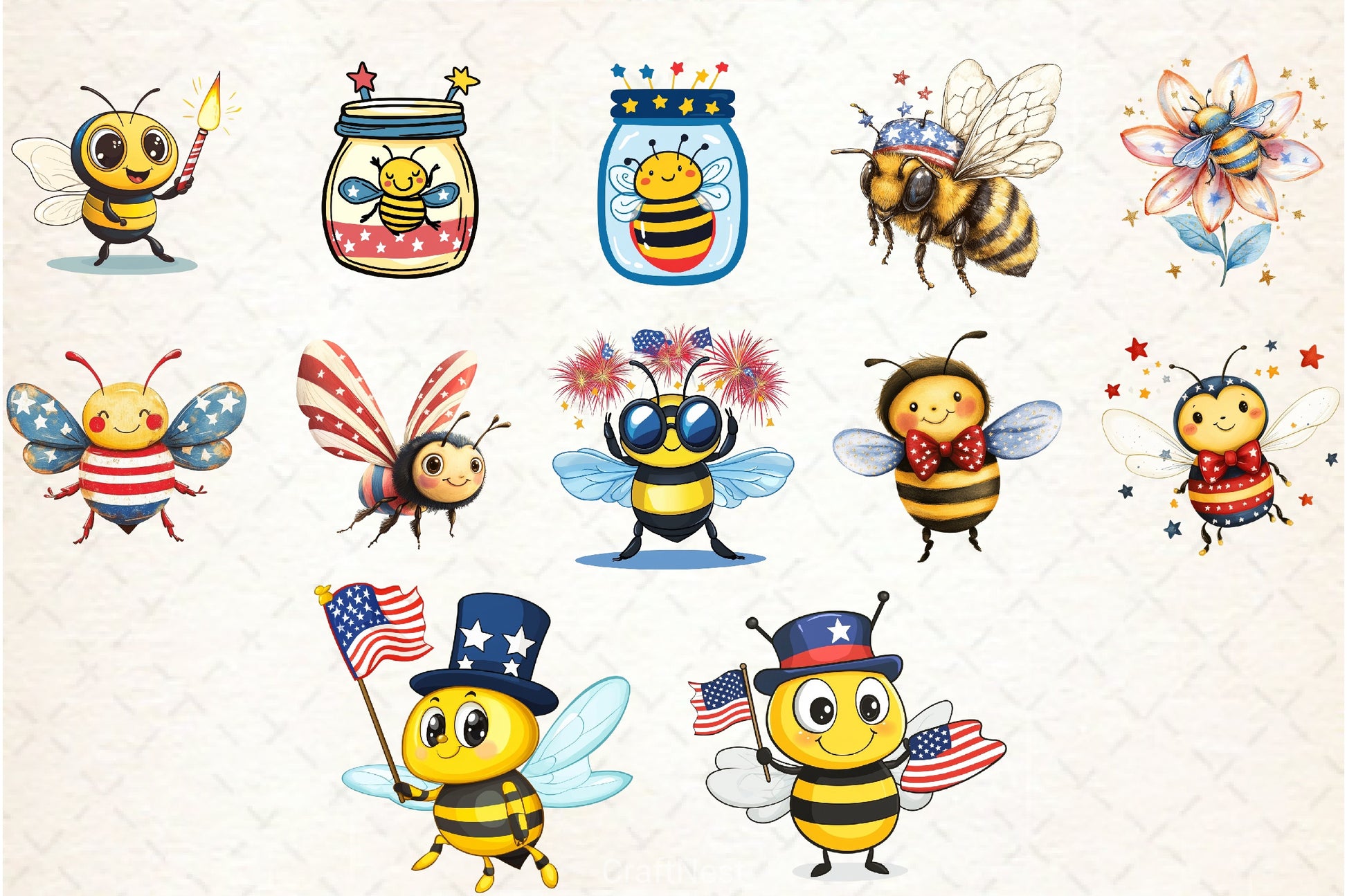 4th of July Bee Clipart Bundle - CraftNest - Digital Crafting and Art