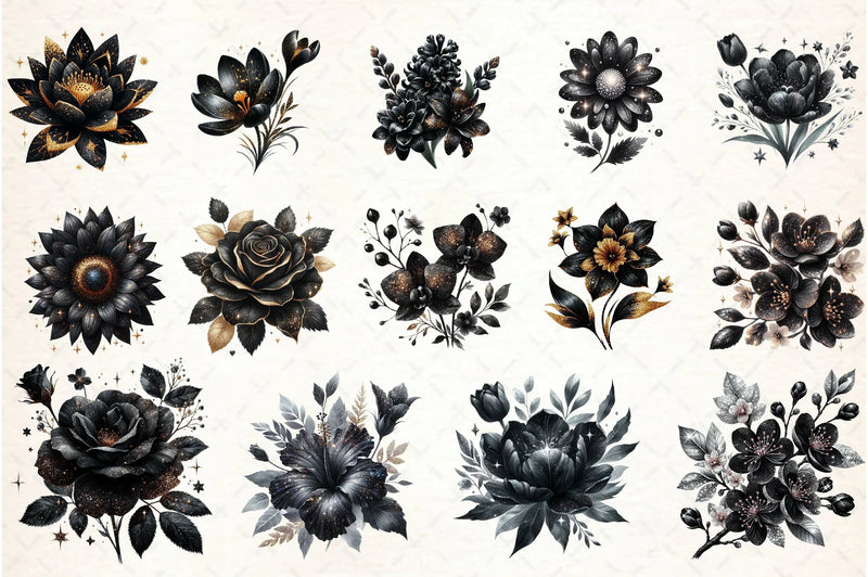 Glitter Black Spring Flower Clipart Bundle - CraftNest - Digital Crafting and Art