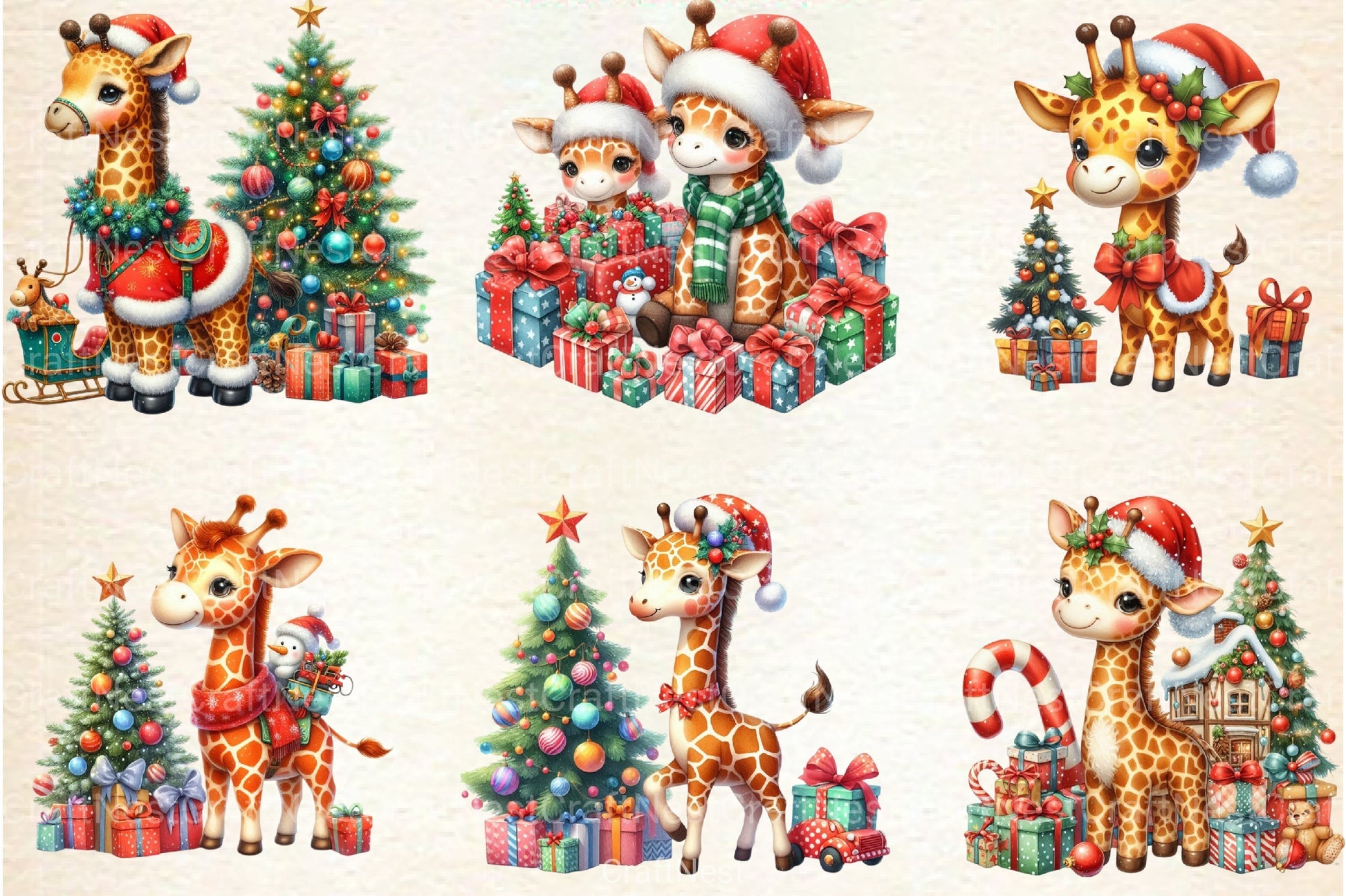 Christmas Giraffe Clipart Bundle - CraftNest - Digital Crafting and Art